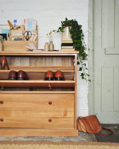 Hallway storage, clever storage, shoe storage, oak furniture, hallway