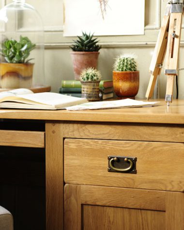 Oak desk, rustic oak, oak office furniture, oak grain, succulents, cacti, closh, oak grain